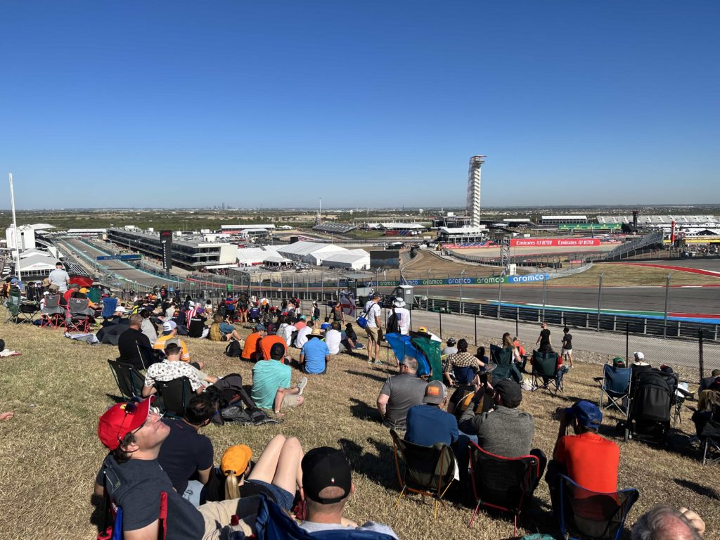 A view across COTA from the highest point around the circuit, at the GA area of Turn 1