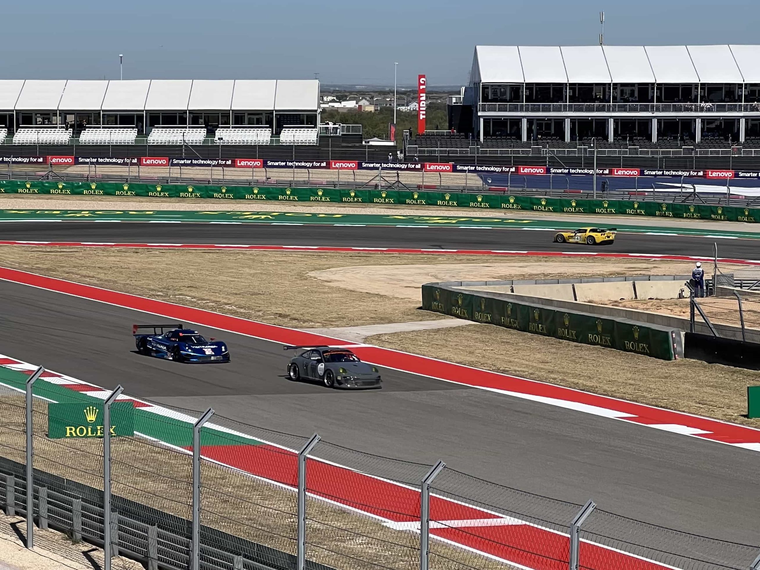 Three Masters Endurance Legends cars on track during a race