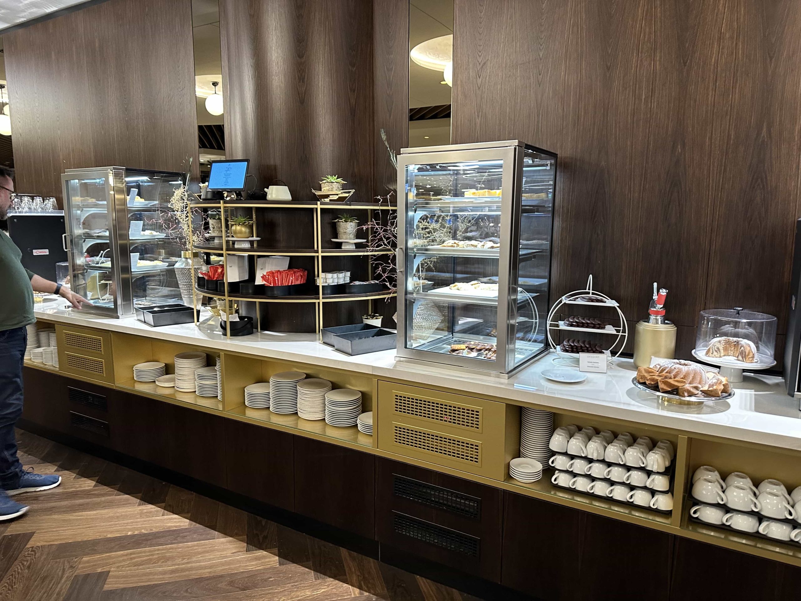 A self-serve station for desserts and coffee