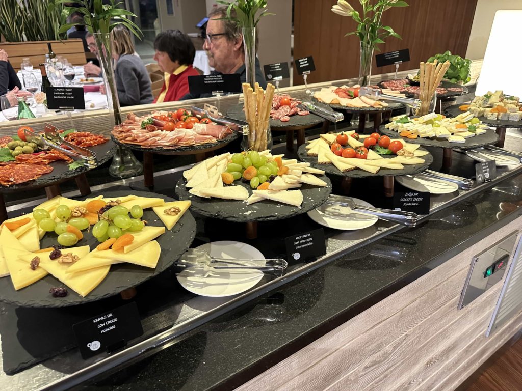 Beautifully presented starter and salad options at a hotel buffet