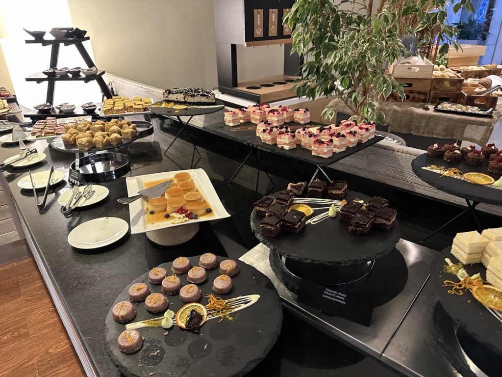 A selection of mini desserts at a hotel buffet