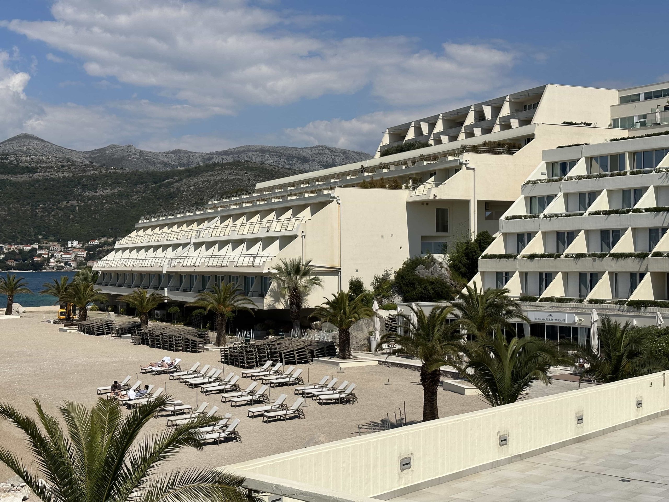 A view back towards Valamar President Dubrovnik, from the perspective of the beach