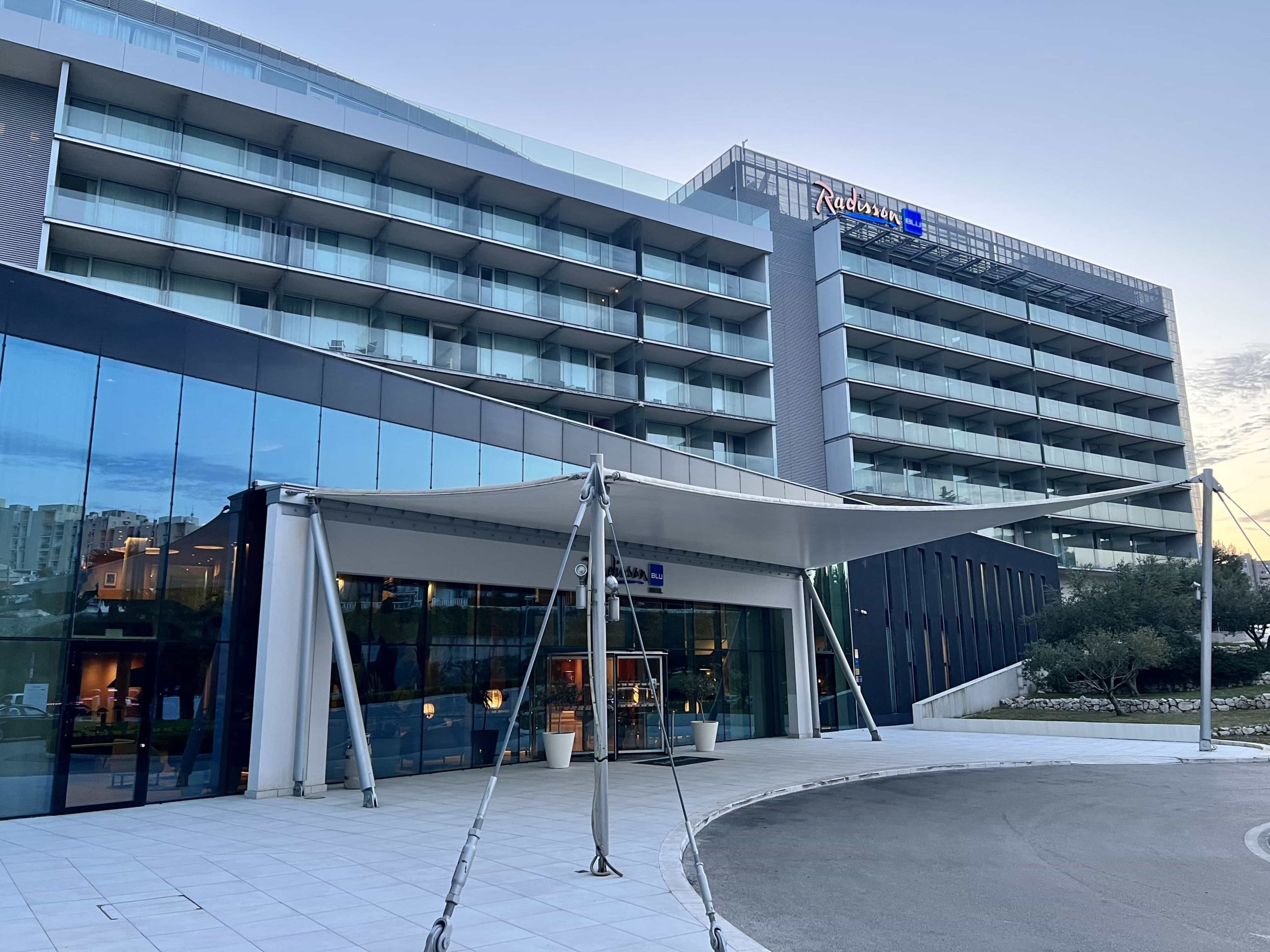 The exterior and entrance of the Radisson Blu Resort & Spa, Split