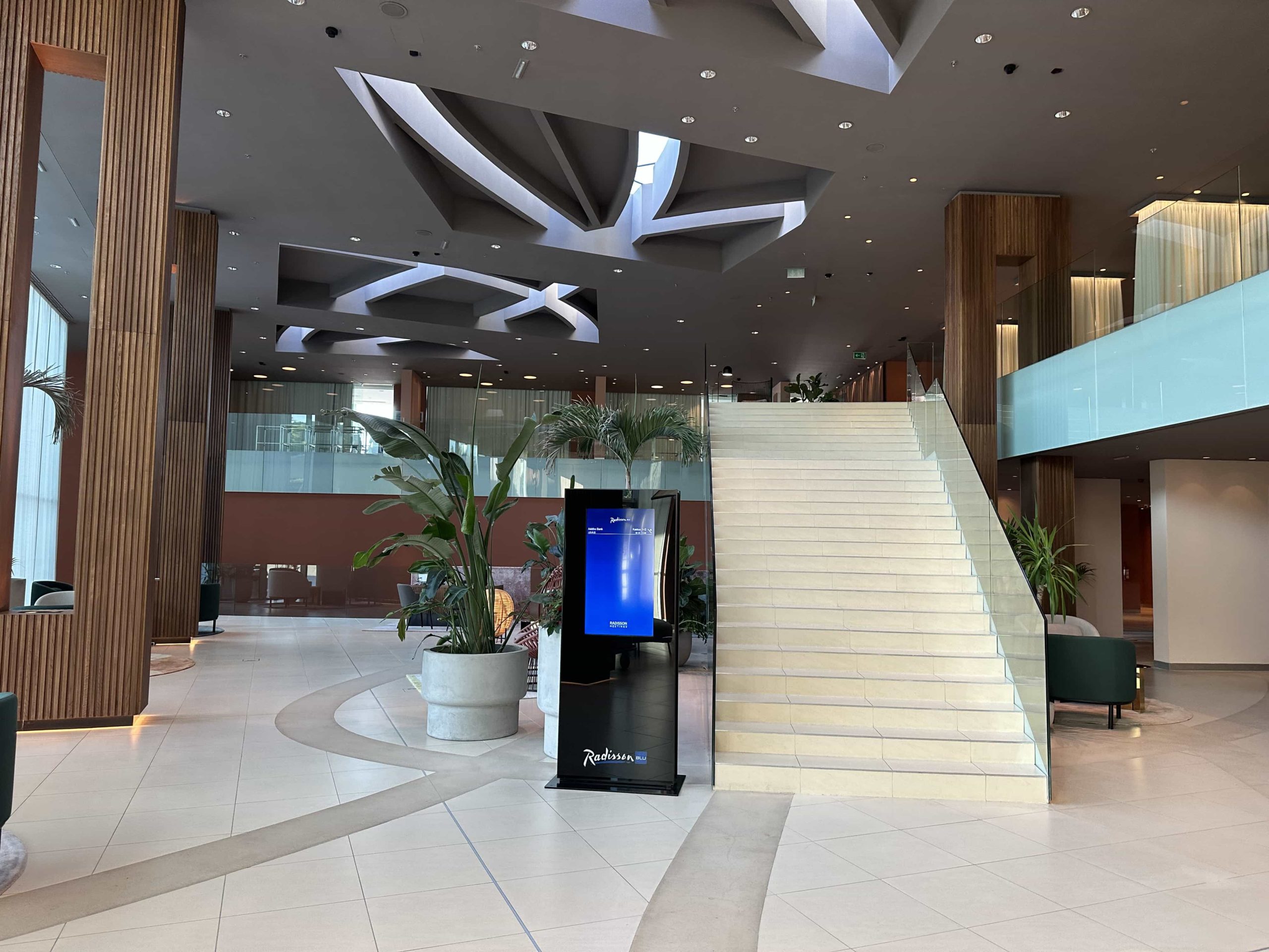 The double-height lobby area in the Radisson Blu, Split hotel