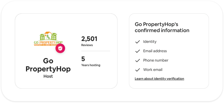 An Airbnb host's profile details, including identity verification info, number of reviews, and number of years hosting