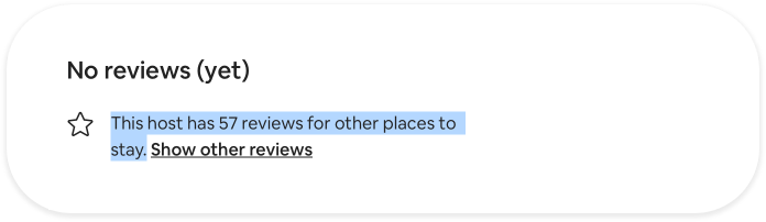 An empty review section of an Airbnb listing, with a link to reviews of other listings from the same host