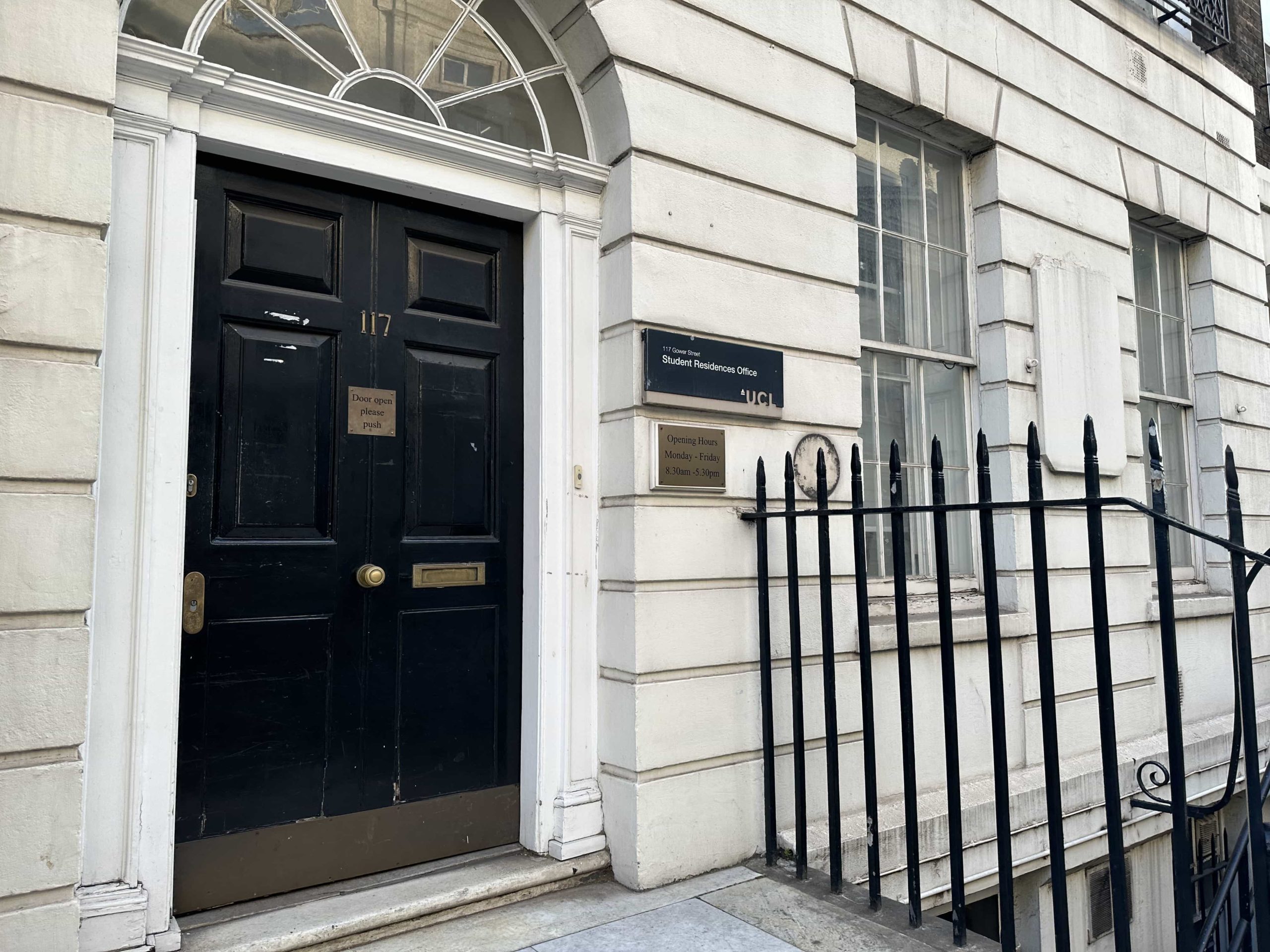 The door to the office for student residences at Arthur Tattersall House