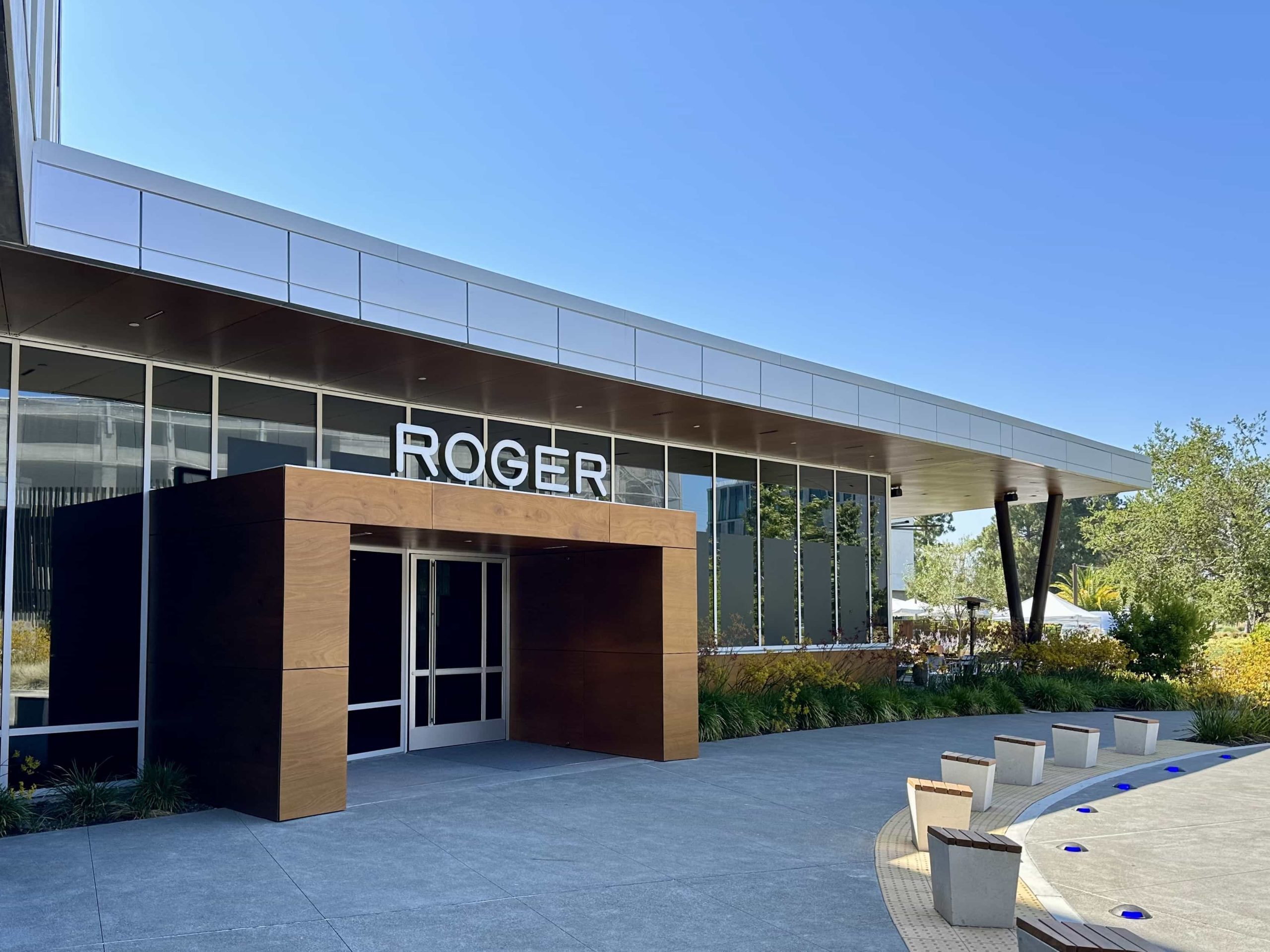 The entrance to the Ameswell Hotel's "Roger" restaurant, as seen from the exterior