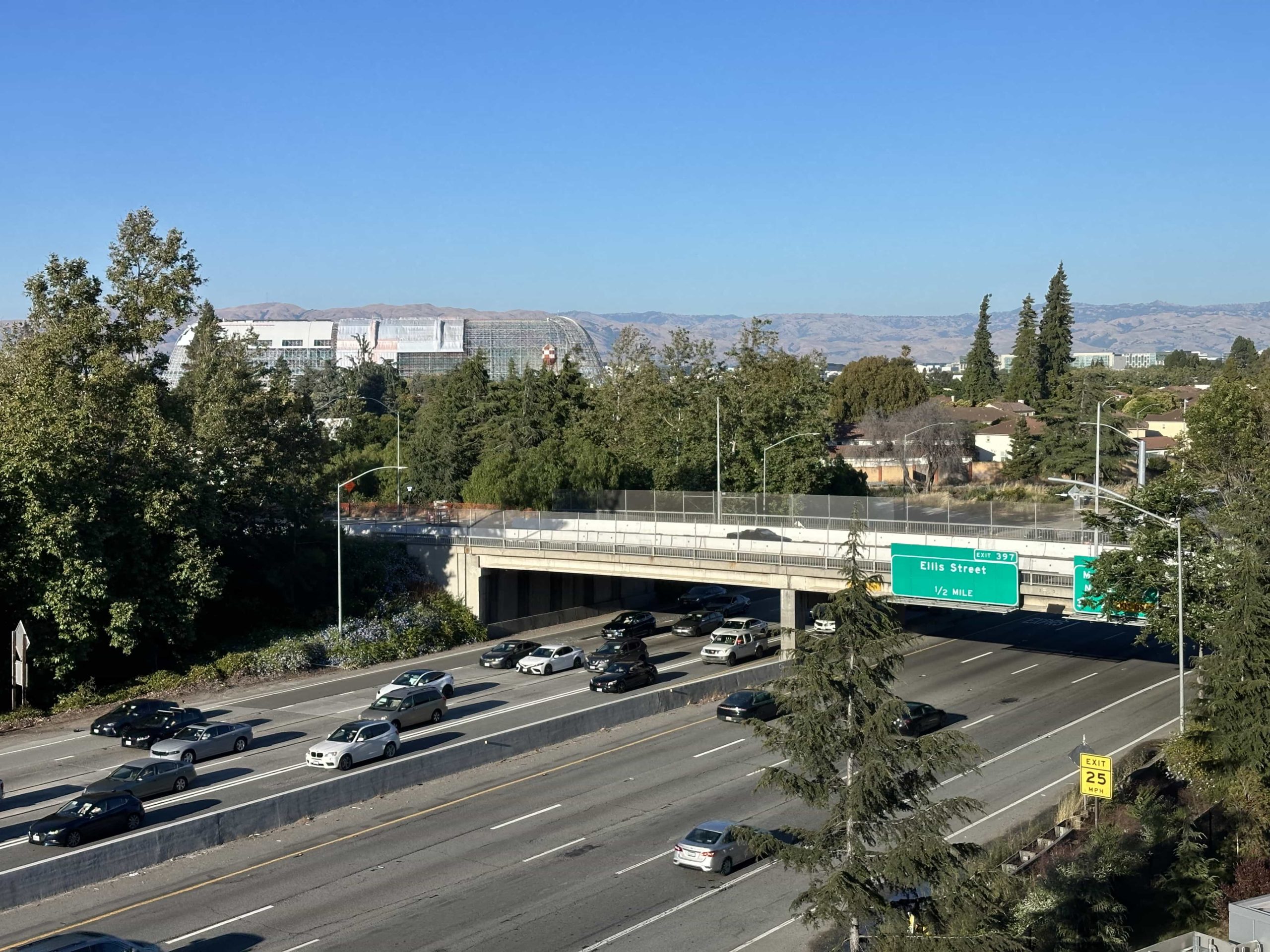 Highway 101, as seen from a hotel room window